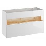 Nowoczesna, wisząca szafka łazienkowa pod umywalkę 120 cm z oświetleniem LED - BELFOR / Biel Alpejska / Dąb Wotan / Biały połysk