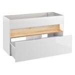 Nowoczesna, wisząca szafka łazienkowa pod umywalkę 120 cm z oświetleniem LED - BELFOR / Biel Alpejska / Dąb Wotan / Biały połysk