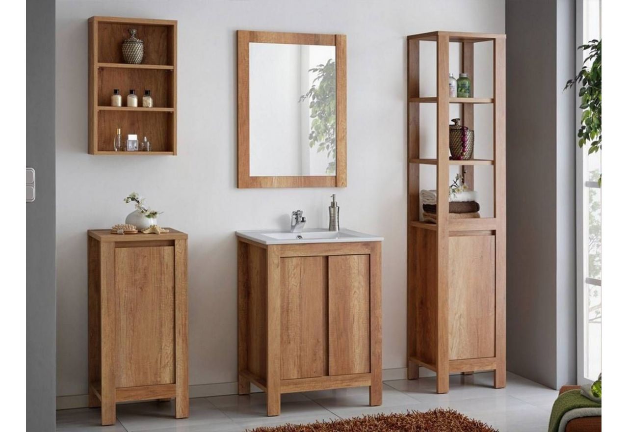 Klasyczny zestaw mebli łazienkowych, stojących z lustrem - HARMONY / Dąb Romański