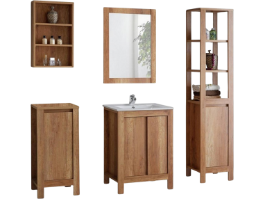 Klasyczny zestaw mebli łazienkowych, stojących z lustrem - HARMONY / Dąb Romański