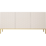 Biała komoda na metalowych złotych nogach, trzydrzwiowa ALVERE 2 160 cm z frontami w białym połysku i matowym korpusem