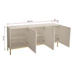 Biała komoda na metalowych złotych nogach, trzydrzwiowa ALVERE 2 160 cm z frontami w białym połysku i matowym korpusem