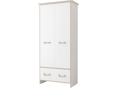 Dwudrzwiowa szafa 90 cm z szufladą, drążkiem i półką do pokoju młodzieżowego - FLARON Biały mat / Dąb Sonoma