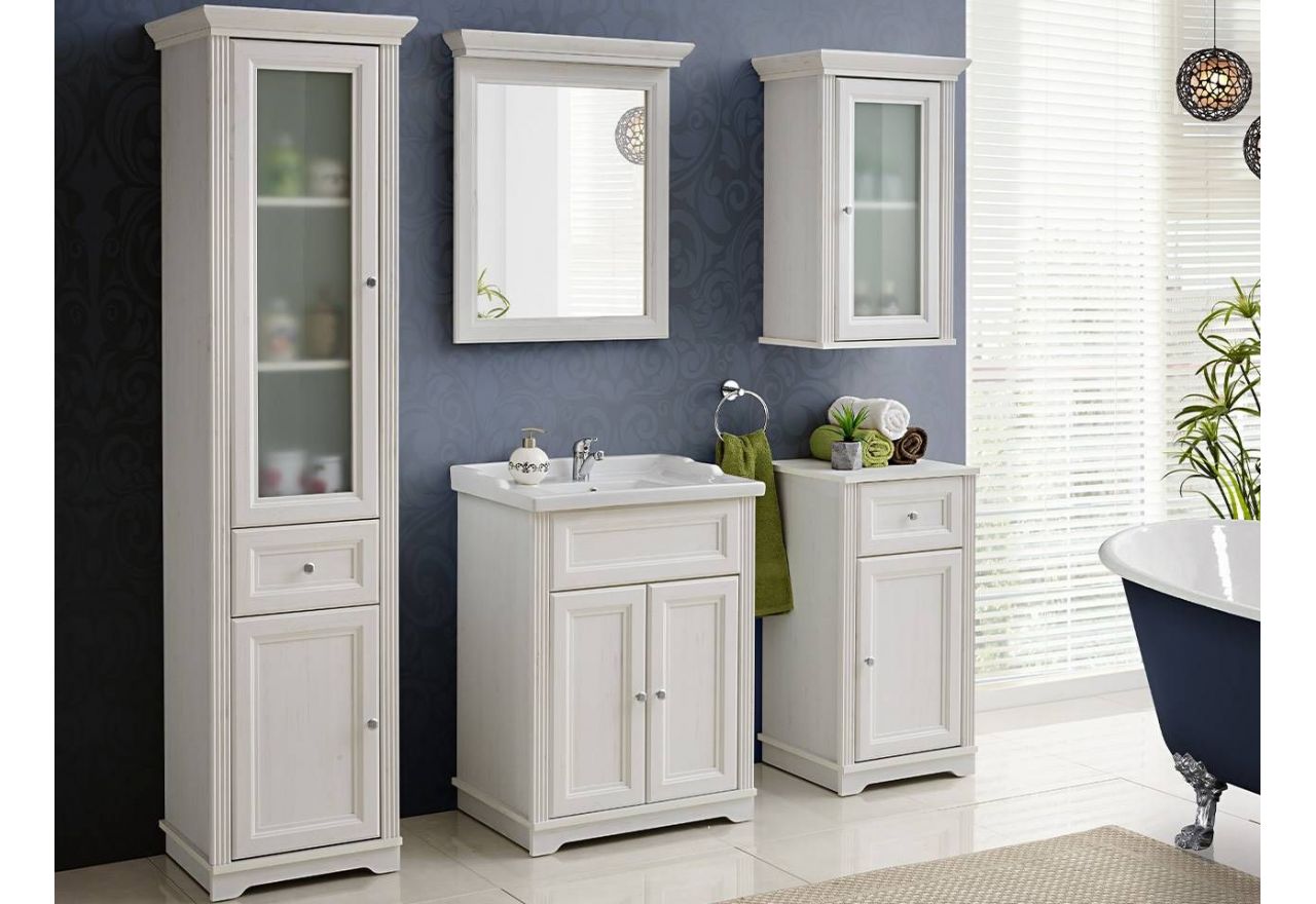 Elegancki zestaw mebli łazienkowych z lustrem i szafką pod umywalkę 60 cm - PAVILOS / Biały Andersen