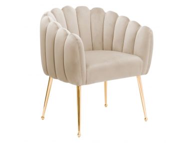 Krzesło tapicerowane glamour z oparciem typu muszelka LIRI na metalowych nogach