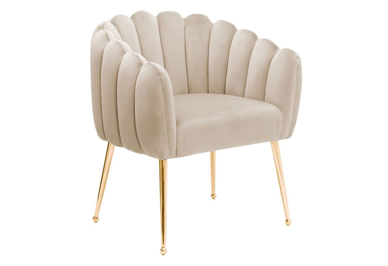 Krzesło tapicerowane glamour z oparciem typu muszelka LIRI na metalowych nogach