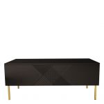 Stolik kawowy glamour EXETER 3 postawiony na złotych metalowych nogach i wykończony na czarny wysoki połysk