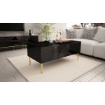Stolik kawowy glamour EXETER 3 postawiony na złotych metalowych nogach i wykończony na czarny wysoki połysk