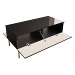 Stolik kawowy glamour EXETER 3 postawiony na złotych metalowych nogach i wykończony na czarny wysoki połysk