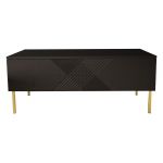 Stolik kawowy glamour EXETER 3 postawiony na złotych metalowych nogach i wykończony na czarny wysoki połysk