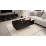 Stolik kawowy glamour EXETER 3 postawiony na złotych metalowych nogach i wykończony na czarny wysoki połysk