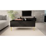 Stolik kawowy glamour EXETER 3 postawiony na złotych metalowych nogach i wykończony na czarny wysoki połysk