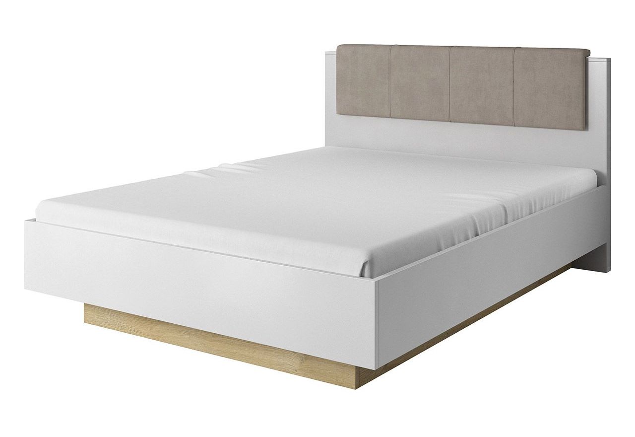Eleganckie łóżko z opcją pojemnika na pościel 160x200 i tapicerowanym wezgłowiem - ARDANO / Biały Połysk / Dąb Grandson
