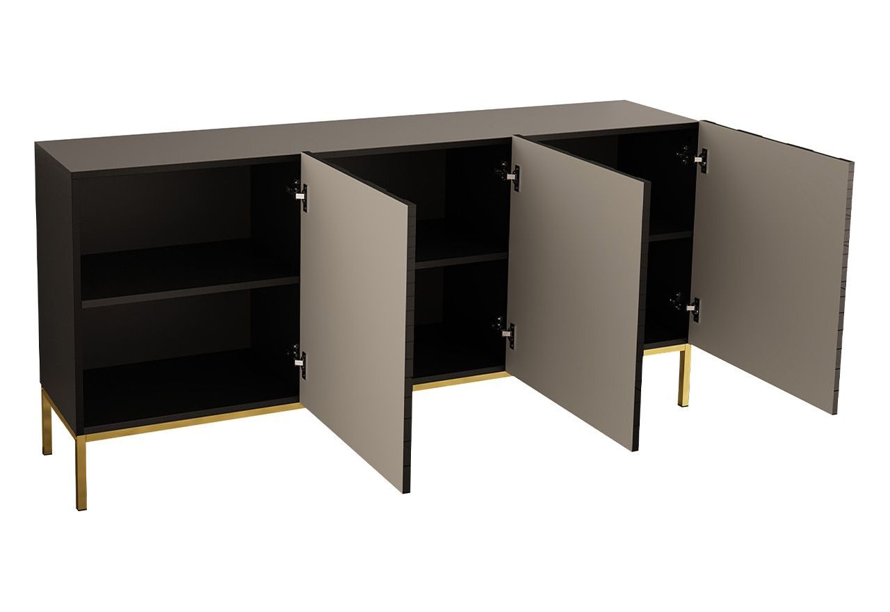 Elegancka czarna komoda glamour na złotych nogach i z wykończeniem w wysokim połysku ESPERIA 2 do salonu i sypialni