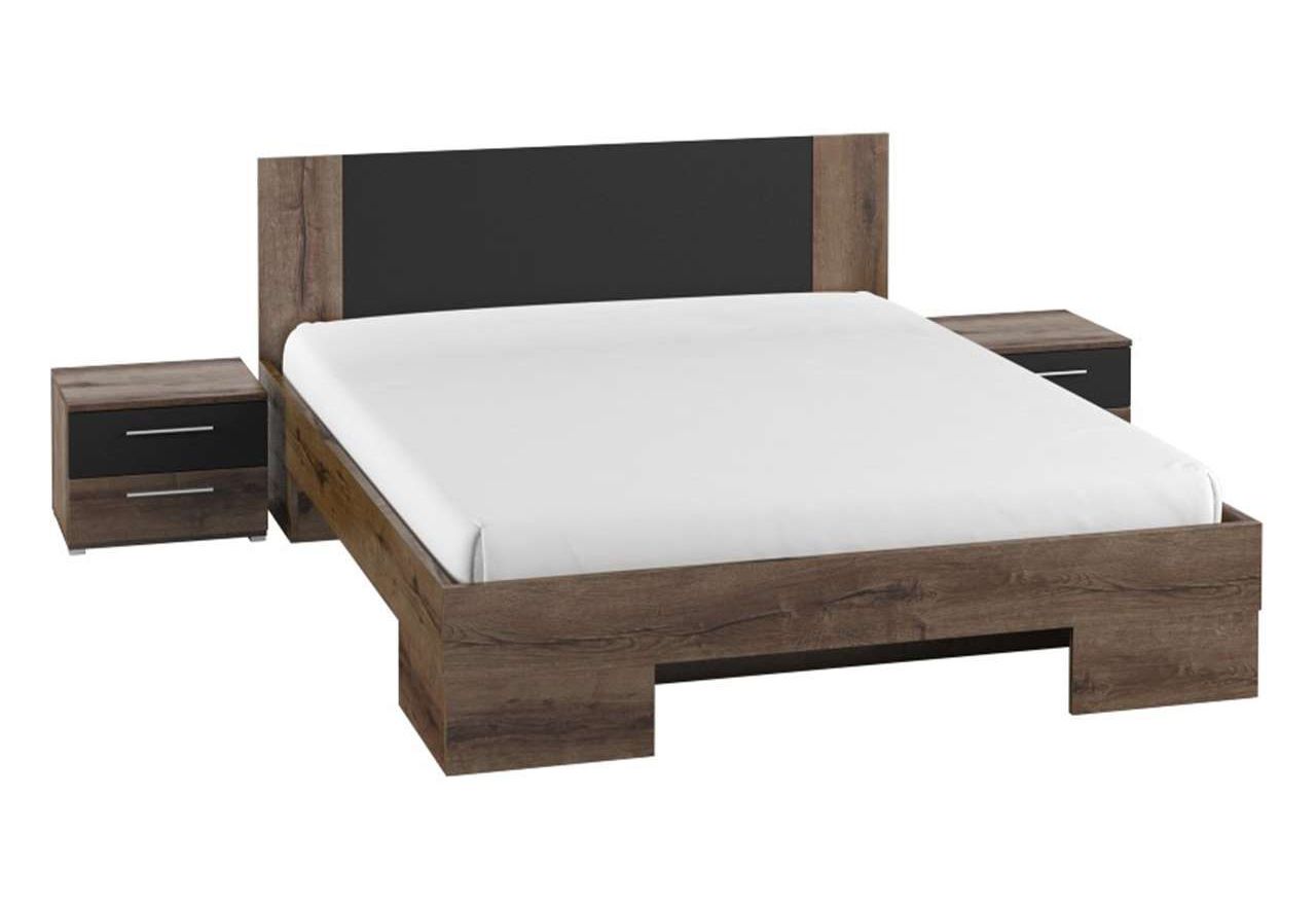 Drewniane łóżko w zestawie z dwoma stolikami nocnymi do sypialni - ANDAL Dąb Monastery