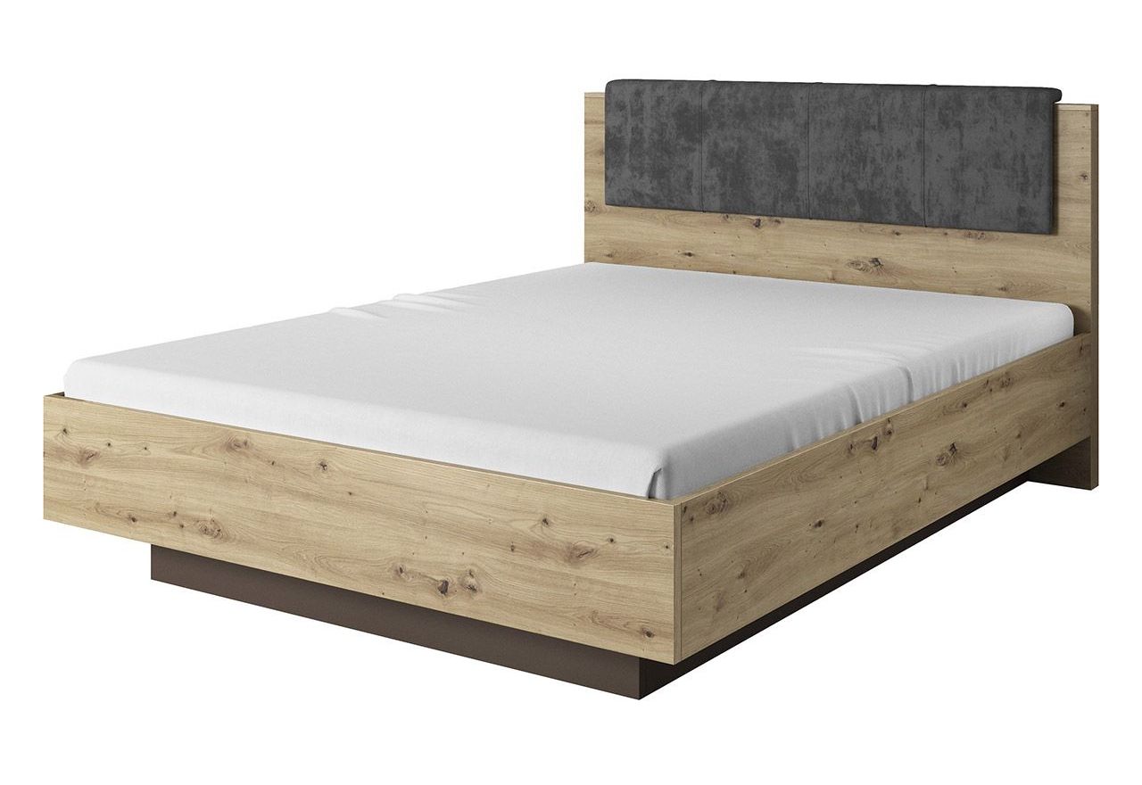 Łóżko drewniane 160x200 w nowoczesnym stylu z opcją pojemnika na pościel - ARDANO / Dąb Artisan / Szary Grafit
