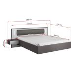 Modne łóżko drewniane 160x200 ze stolikami nocnymi i oświetleniem LED do sypialni - SALLY / Biały Mat / Szary Grafit