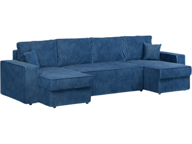 Wolnostojący, tapicerowany narożnik DENVER U sztruksowy z funkcją spania i sprężynowym siedziskiem, w niebieskim kolorze