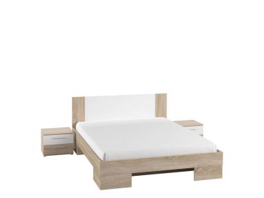Drewniane łóżko z opcją szuflad oraz z dwoma stolikami nocnymi w zestawie - ANDAL Dąb Sonoma jasny