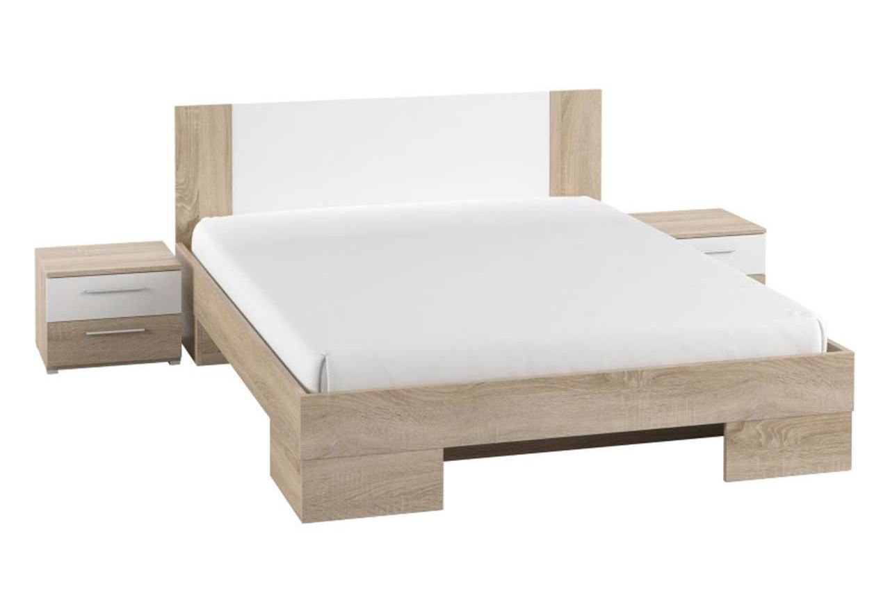 Drewniane łóżko z opcją szuflad oraz z dwoma stolikami nocnymi w zestawie - ANDAL Dąb Sonoma jasny