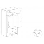 Praktyczna dwudrzwiowa szara szafa SAGOS z szufladami i drążkiem na wieszaki