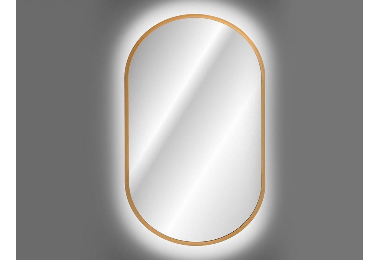 Eleganckie lustro łazienkowe podświetlane w złotej ramie - MARINETT / Lustro / Złoty