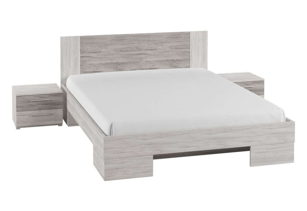 Drewniane łóżko z opcją szuflad oraz z dwoma stolikami nocnymi w zestawie - ANDAL Arctic Pine jasny