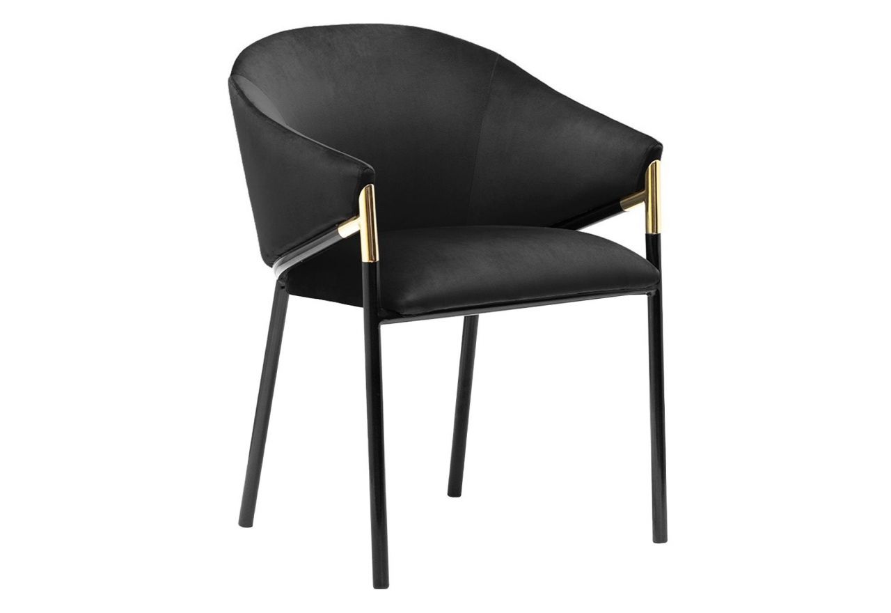 Czarne krzesło RODA kubełkowe, z metalowymi nogami i złotymi detalami