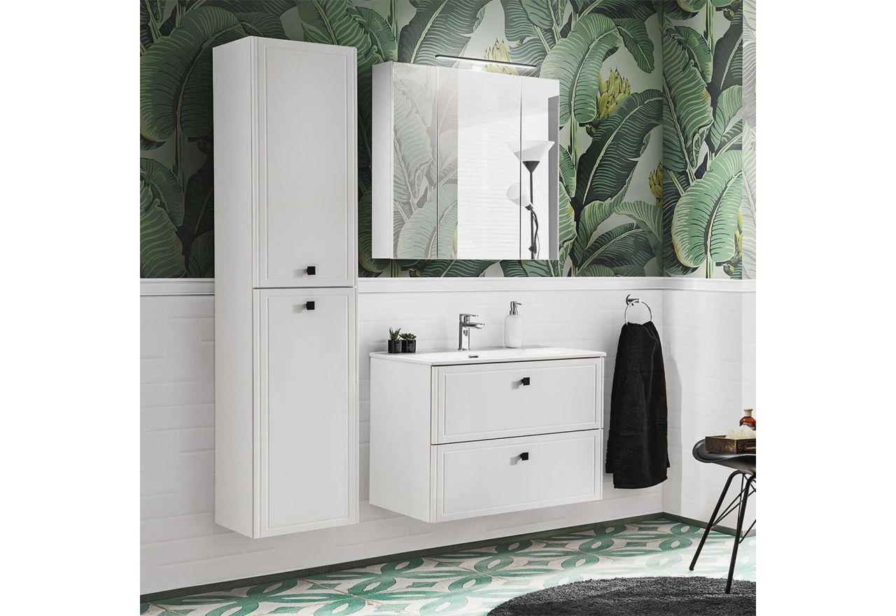 Modny zestaw mebli łazienkowych wiszących z szafką pod umywalkę 80 cm - HERMOSA / Biały