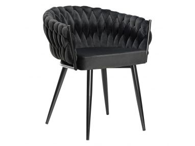 Designerskie krzesło KASALI w stylu glamour, czarne, z oparciem ze splotów tkaniny