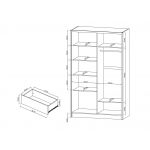 Szafa przesuwna z lustrem i szufladami do sypialni, biała 130 cm z dekorem drewna - FLORIA Biały mat / Dąb Artisan