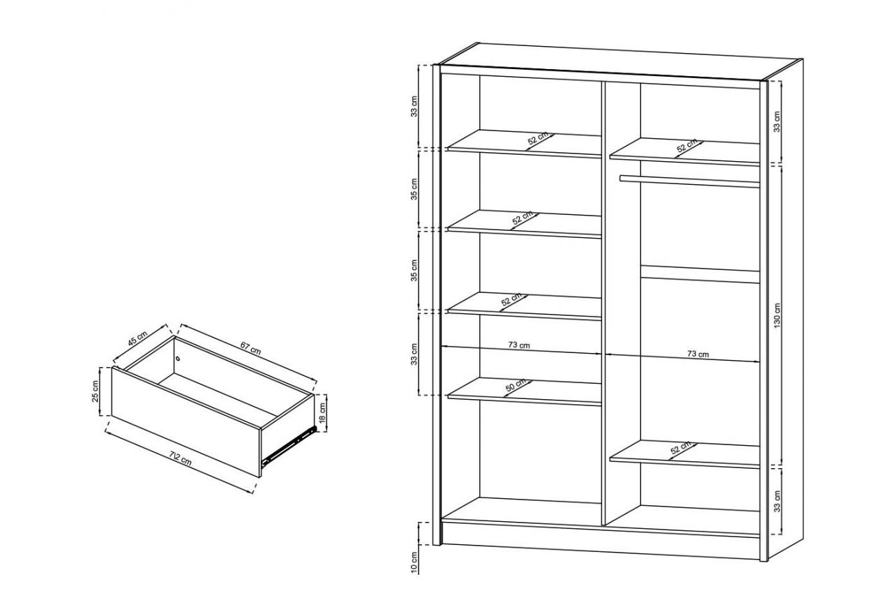 Szafa do sypialni przesuwna 150 cm z lustrem i szufladami, garderoba do przedpokoju - FLORIA Biały mat / Dąb Artisan