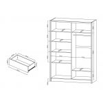 Szafa do sypialni przesuwna 150 cm z lustrem i szufladami, garderoba do przedpokoju - FLORIA Biały mat / Dąb Artisan