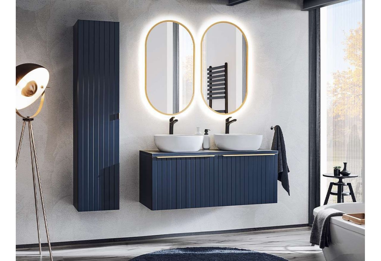 Stylowy zestaw mebli łazienkowych wiszących z dwoma lustrami LED - MARINETT / Deep Blue