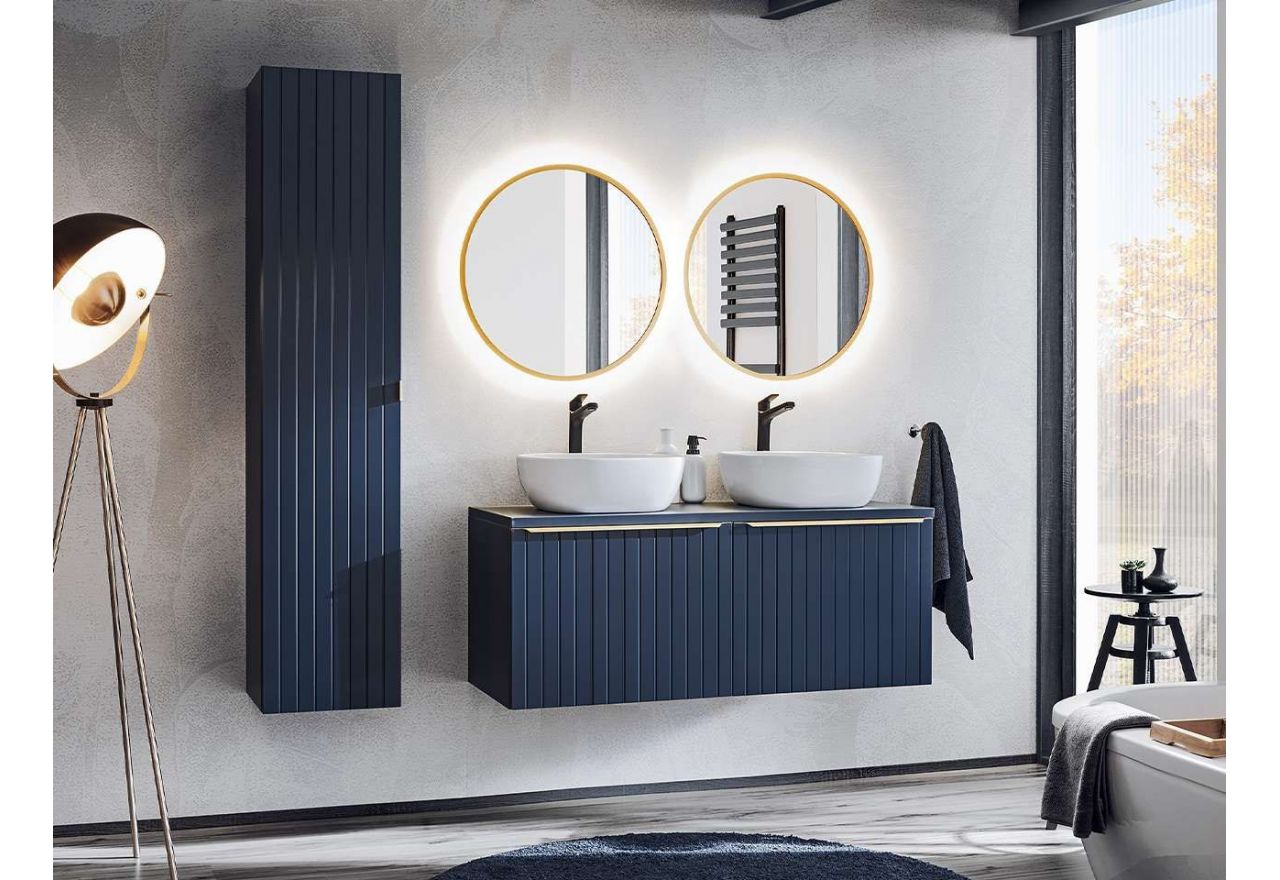 Praktyczny zestaw mebli łazienkowych wiszących z dwoma lustrami LED - MARINETT / Deep Blue