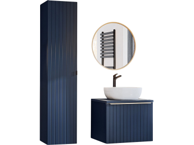 Wiszący zestaw mebli łazienkowych z lustrem LED w nowoczesnym stylu - MARINETT / Deep Blue