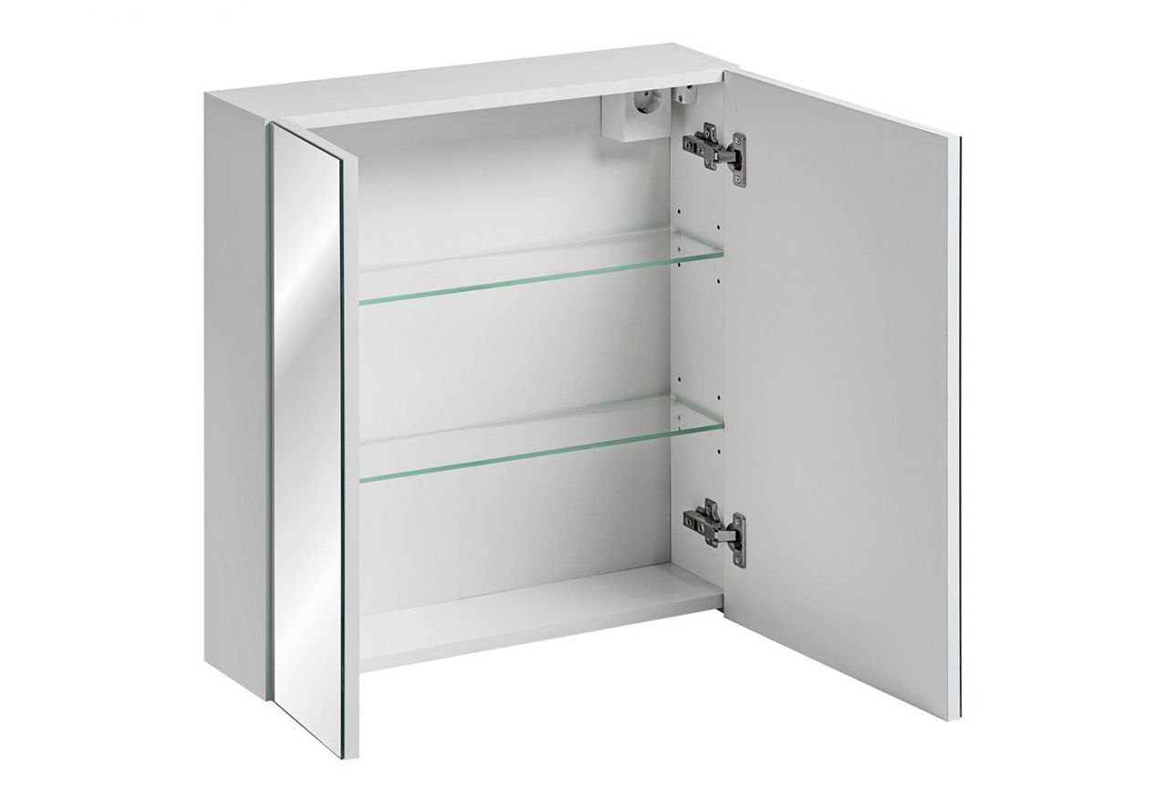 Praktyczna szafka łazienkowa wisząca z lustrem 60 cm w nowoczesnym stylu - LEVANTO / Biały