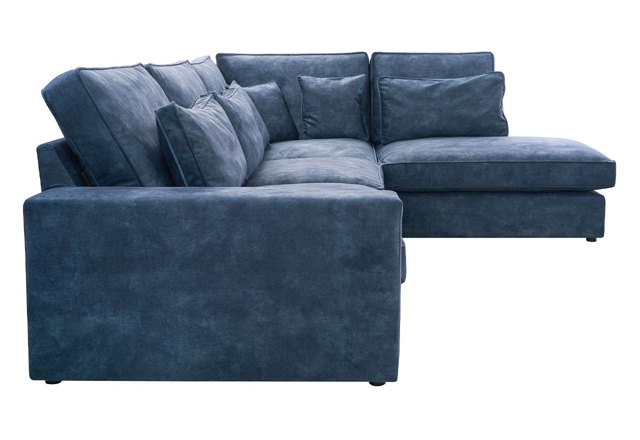 Wolnostojący, pięcioosobowy narożnik welurowy do salonu CARDI z brązową tapicerką