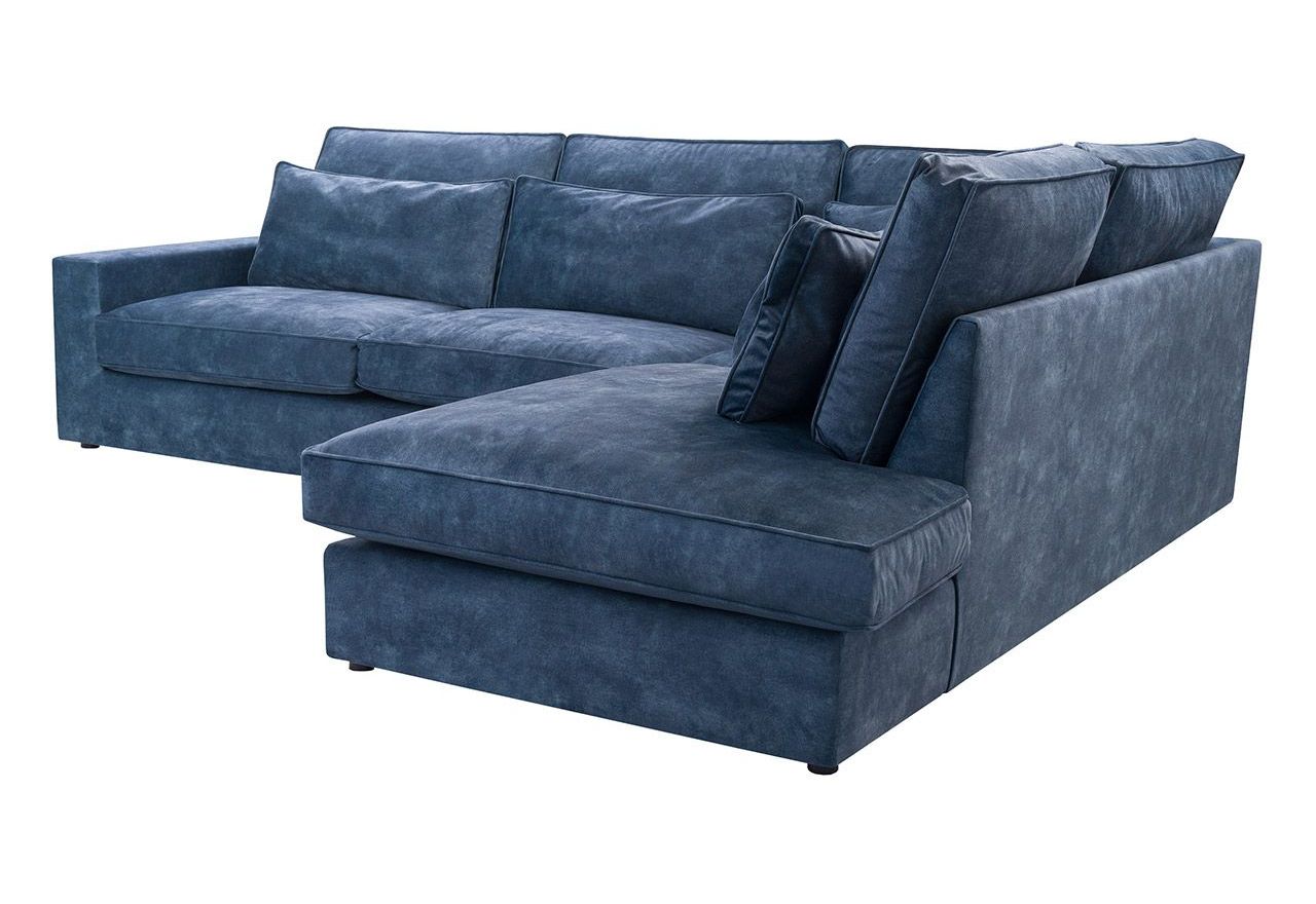 Wolnostojący, pięcioosobowy narożnik welurowy do salonu CARDI z brązową tapicerką