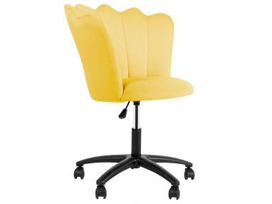 Żółte krzesło obrotowe, w stylu glamour PALAZZO, z muszelkowym oparciem i regulacją wysokości