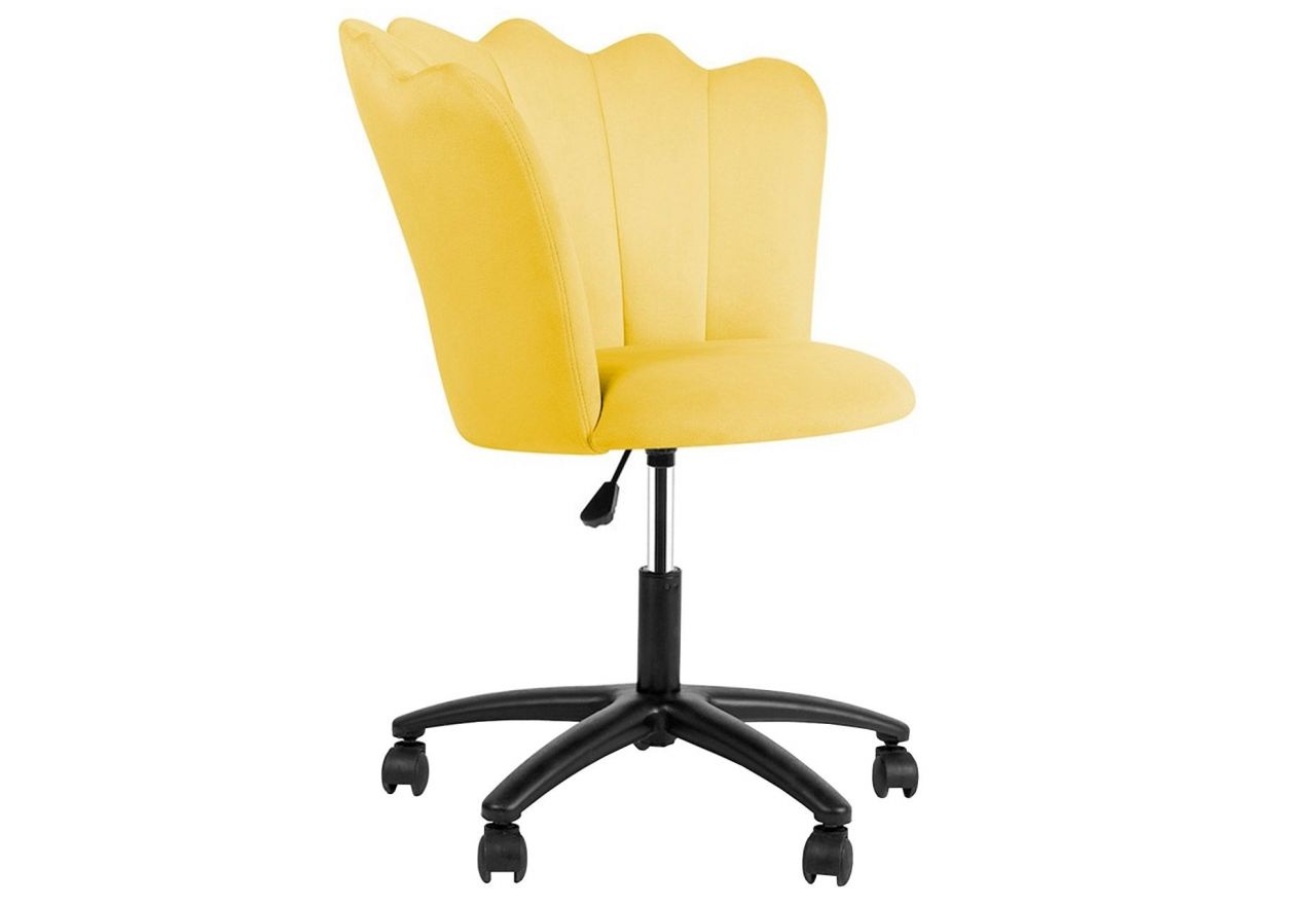 Żółte krzesło obrotowe, w stylu glamour PALAZZO, z muszelkowym oparciem i regulacją wysokości