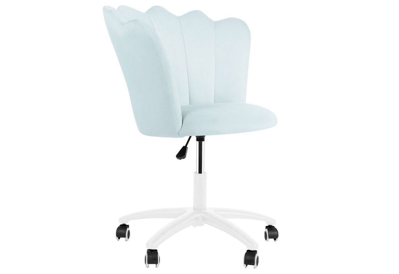 Muszelkowe krzesło obrotowe na kółkach PALAZZO z błękitną tapicerką i regulacją wysokości