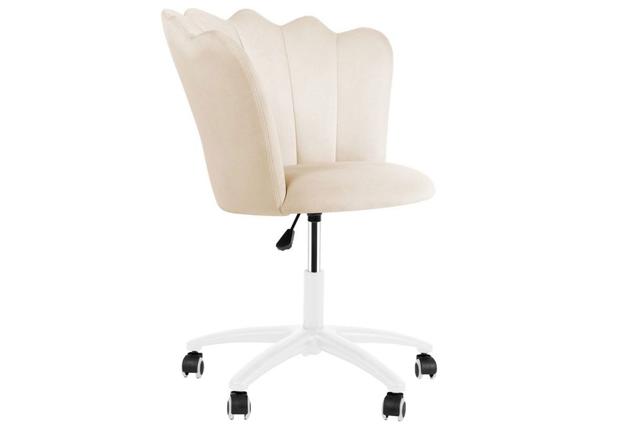 Beżowe krzesło muszelkowe glamour PALAZZO z obrotową białą podstawą na kółkach