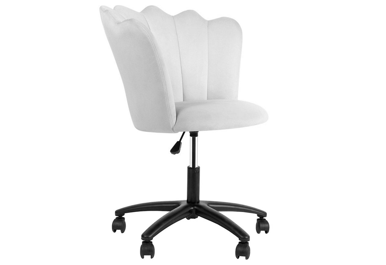 Jasnoszare krzesło glamour z siedziskiem muszelką i obrotową podstawą na kółkach PALAZZO