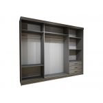 Szara szafa z lustrem i lamelami na froncie, trzydrzwiowa 250 cm REGNO, z szufladami i półkami
