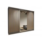 Szara szafa z lustrem i lamelami na froncie, trzydrzwiowa 250 cm REGNO, z szufladami i półkami