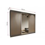 Szara szafa z lustrem i lamelami na froncie, trzydrzwiowa 250 cm REGNO, z szufladami i półkami