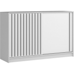Biała komoda z przesuwnymi drzwiami REGNO 150 cm z szarymi lamelami na froncie
