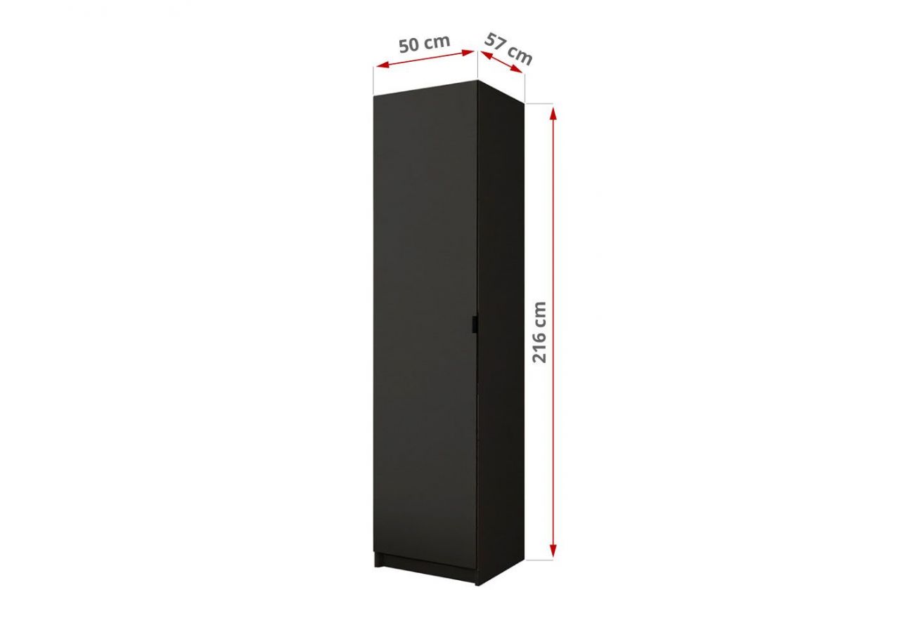 Czarna wąska szafa modułowa LANARK 50 cm z półka i drążkiem na wieszaki