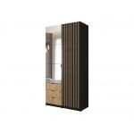 Modułowa szafa 100 cm wyposażona w lustro i szuflady, dwudrzwiowa LANARK z lamelami w kolorze dąb wotan